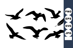 Black silhouette seagulls flying with single feather vector Product Image 1