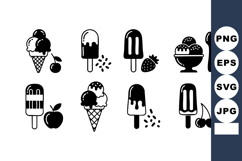 Ice cream and popsicle vector icons with fruit accents simpl Product Image 1