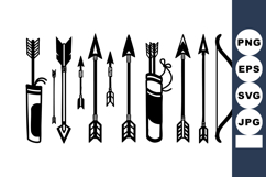 Arrow and Bow with Various Arrowhead Designs and Quivers in Product Image 1
