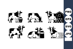 Dairy cow farm animals grazing and resting with barn and mil Product Image 1