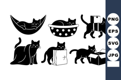 Black cats playing inside paper bag box and bowl vector coll Product Image 1