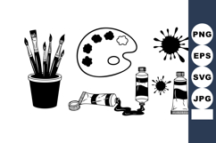 Artist tools paintbrushes palette paint tubes and splashes c Product Image 1