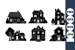 Collection of six different black silhouette houses with tre Product Image 1