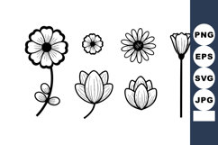 Black and white vector of simple floral designs with variou Product Image 1