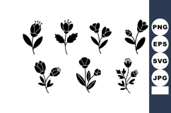 Black silhouette rose flowers and leaves vector icons for d Product Image 1