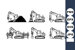 Construction excavator machinery vector icons with digging a Product Image 1