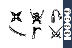 Ninja weapons with shuriken swords nunchaku and sickle vect Product Image 1