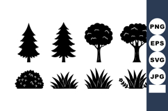 Tree and bush silhouette collection with pine and leafy shap Product Image 1