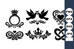 Romantic vector with crowned ring, doves, heart designs, cr Product Image 1