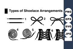 Types of shoelace arrangements showing different tying and c Product Image 1