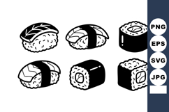 Sushi vector with nigiri and maki rolls black and white sty Product Image 1