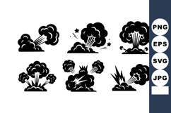 Explosion icons with different blast shapes and smoke cloud Product Image 1