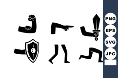 Stylized vector icons of arm flexing, pointing hand, sword w Product Image 1