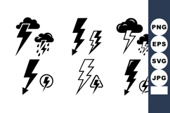 Lightning bolt icons with thunderstorm and rain vector symb Product Image 1