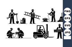 Construction workers using tools lifting heavy materials ope Product Image 1
