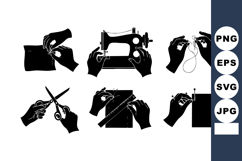 Sewing and tailoring hands working with fabric scissors thre Product Image 1