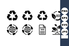 Recycling symbols with eco earth and recycled paper icons f Product Image 1
