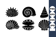 Black silhouette seashell vector with spiral and scallop sh Product Image 1
