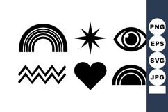 Abstract black geometric symbols including rainbow heart eye Product Image 1