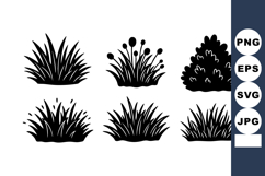 Vector silhouette of various grass and bush shapes in black Product Image 1