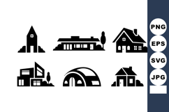 Collection of black silhouette house and building vector ico Product Image 1