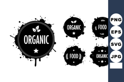 Organic food black ink splatter vector labels with natural Product Image 1