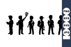 Silhouettes of boys playing sports and holding objects in bl Product Image 1