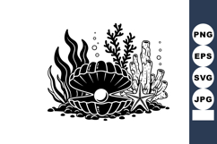 Underwater pearl shell with seaweed coral and starfish vecto Product Image 1