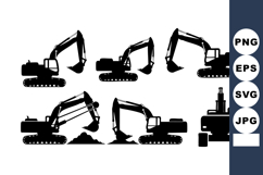 Excavator silhouette in black with different digging and li Product Image 1