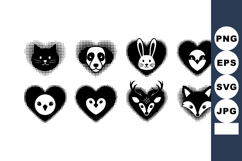 Cute animal faces inside heart shapes vector with cat dog r Product Image 1