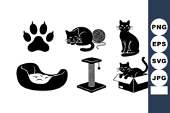 Cat silhouette collection featuring sleeping cat, sitting ca Product Image 1