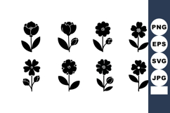 Minimalist black floral vector icons with various flower sh Product Image 1