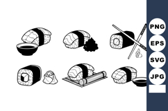 Sushi with nigiri, maki rolls, soy sauce and chopsticks vec Product Image 1