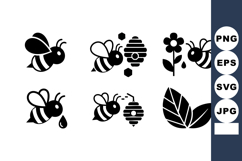 Bee icons with hive flower and leaf nature symbols vector c Product Image 1