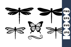 Dragonfly and butterfly silhouettes with decorative flourish Product Image 1