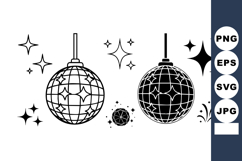 Disco balls with sparkling stars decoration vector art black Product Image 1