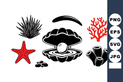 Marine life vector design with starfish coral clam and seawe Product Image 1