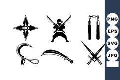 Ninja weapons collection shuriken, nunchaku, kama, katana, s Product Image 1
