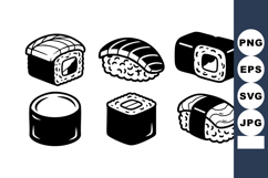 Sushi with nigiri and maki rolls black and white vector des Product Image 1