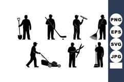 Gardening silhouette vector with lawn mower, rake, shovel, Product Image 1