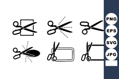 Scissors cutting icons with various styles and shapes in bl Product Image 1