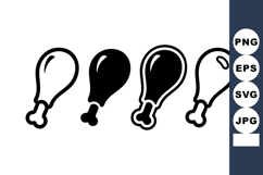 Chicken drumstick silhouette icons in black and white style Product Image 1