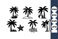 Tropical palm trees with beach elements silhouette in black Product Image 1