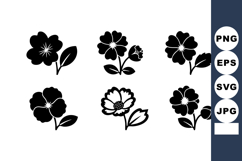 Black silhouette floral vector with six different flower de Product Image 1