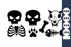Skeleton skull paw bone fishbone animal bones icons vector d Product Image 1