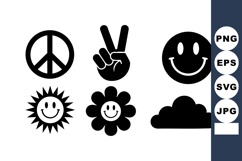Peace symbol smiley face sun flower cloud vector icons with Product Image 1