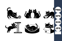 Black cats playing with yarn ball and sitting in box vector Product Image 1
