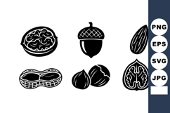 Hand-drawn black and white nuts collection including walnut, Product Image 1