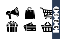 Shopping icons vector with megaphone, gift box, shopping ba Product Image 1