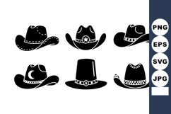Collection of black cowboy hats with various decorative desi Product Image 1